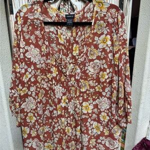Torrid Floral Blouse - Rust and Yellow
